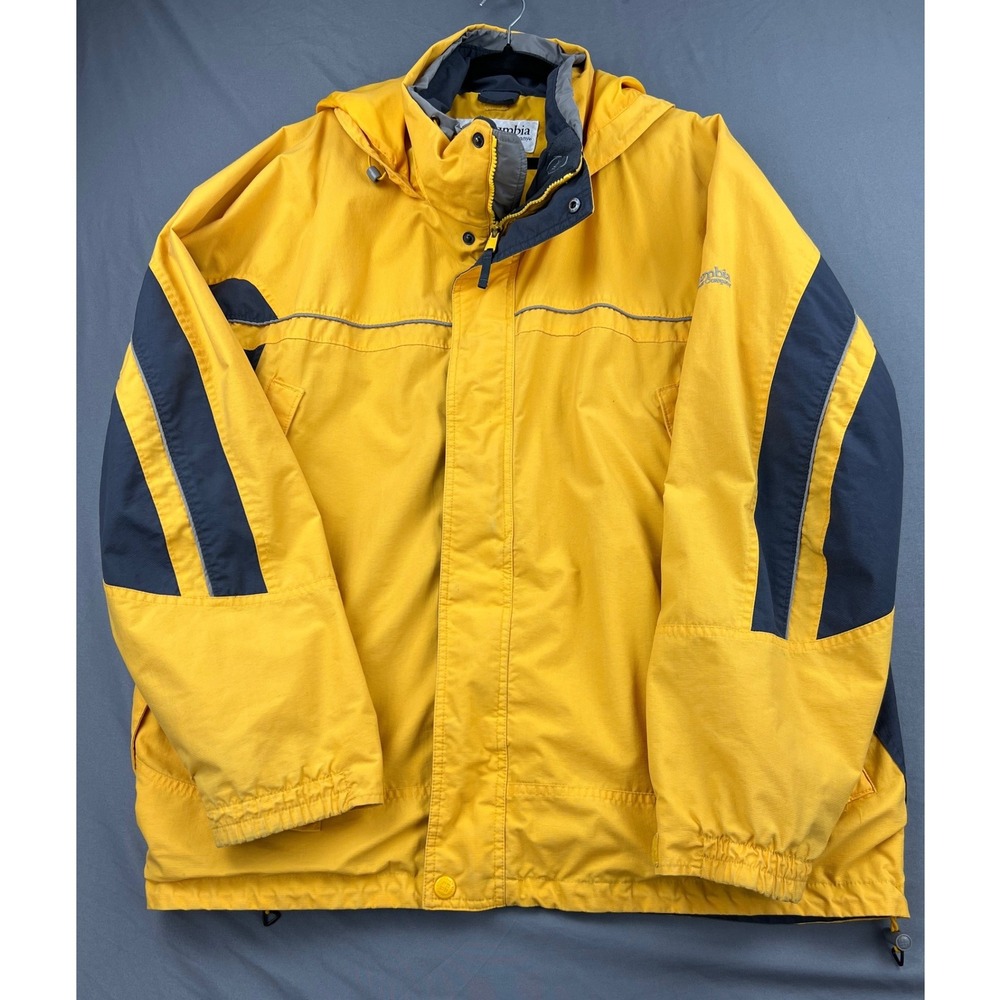 Vintage Columbia Jacket Men XXL Interchange Hooded Shell Yellow Gray Color Block
